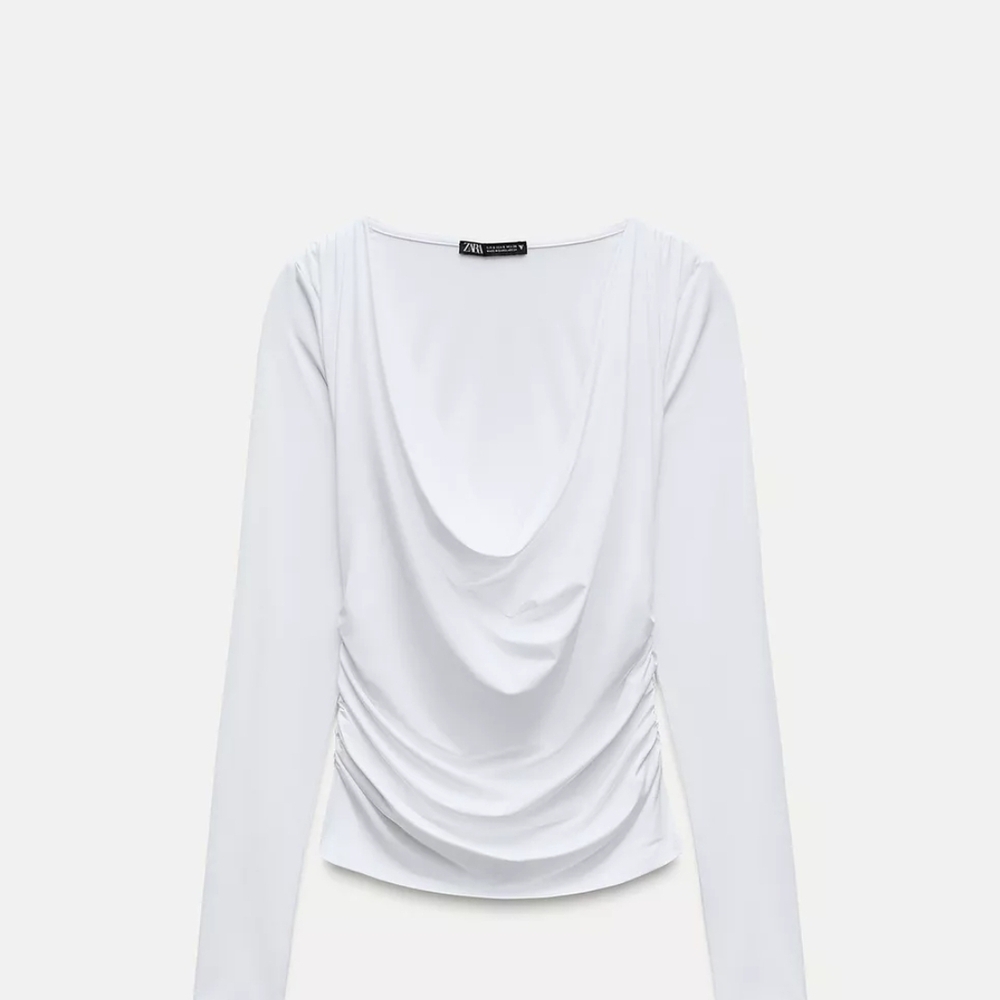 Zara White Draped Blouse